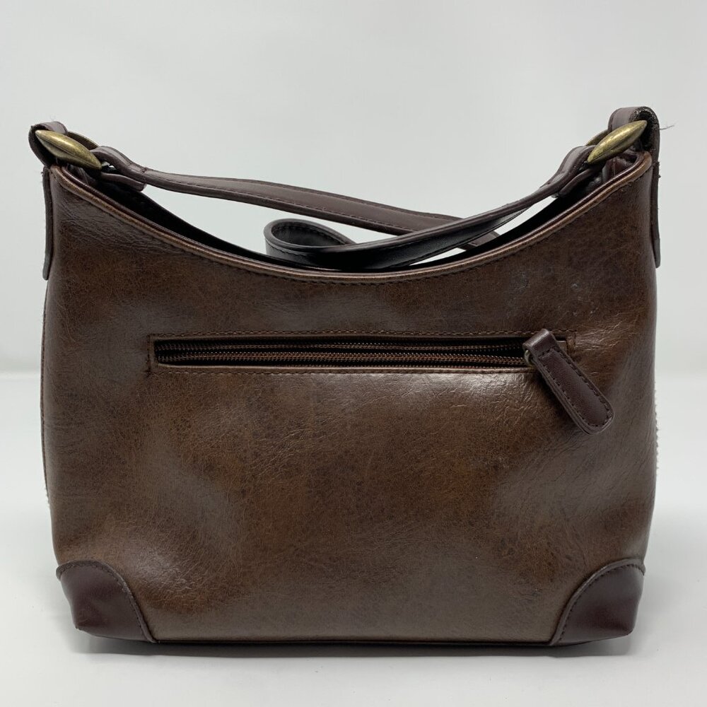 Vintage Leather Shoulder Bag Women Brown Hobo Purse Zip Pocket - Picture 3 of 4